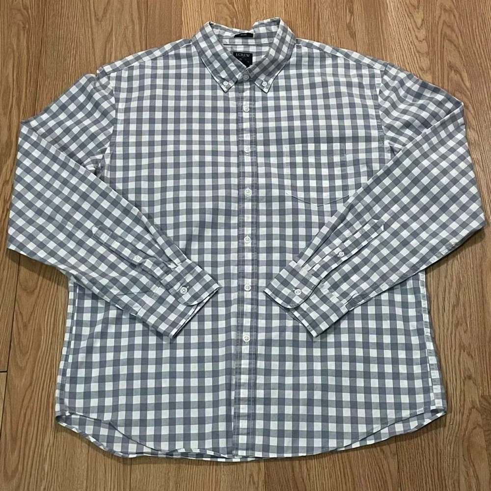 J.Crew Mens XL Slim Long Sleeve Button Down Shirt Flex Washed Gray Plaid
